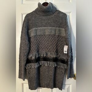 NWT BANANA REPUBLIC VINTAGE Mixed Textile Wool Alpaca Chunky Fringe Turtleneck
